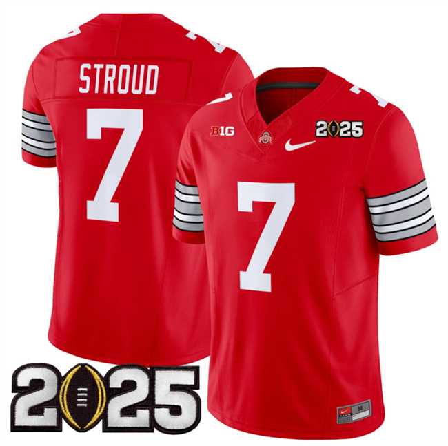 Mens Ohio State Buckeyes #7 C.J. Stroud Red 2025 CFP Final Patch F.U.S.E. Vapor Limited Stitched Football Jersey->ohio state buckeyes->NCAA Jersey